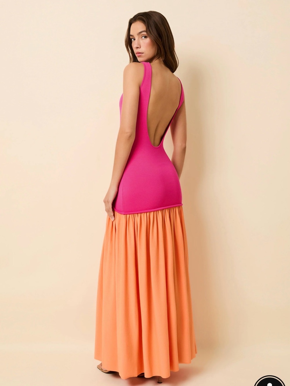SOLID & STRIPED Pink and Orange Backless Two-Tone Maxi Dress